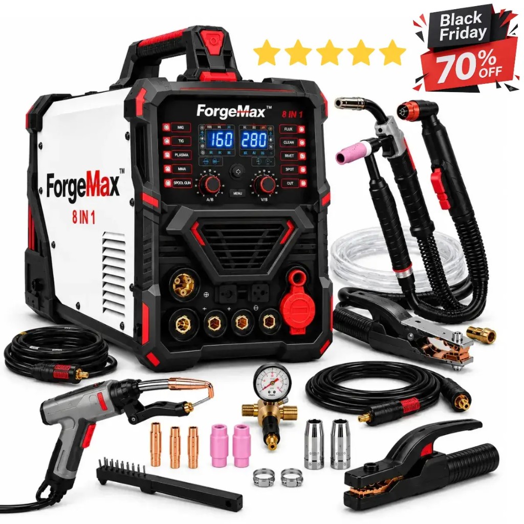 ForgeMax 8 in 1 — multifunction AI welder with flux-core wire and 220 V power