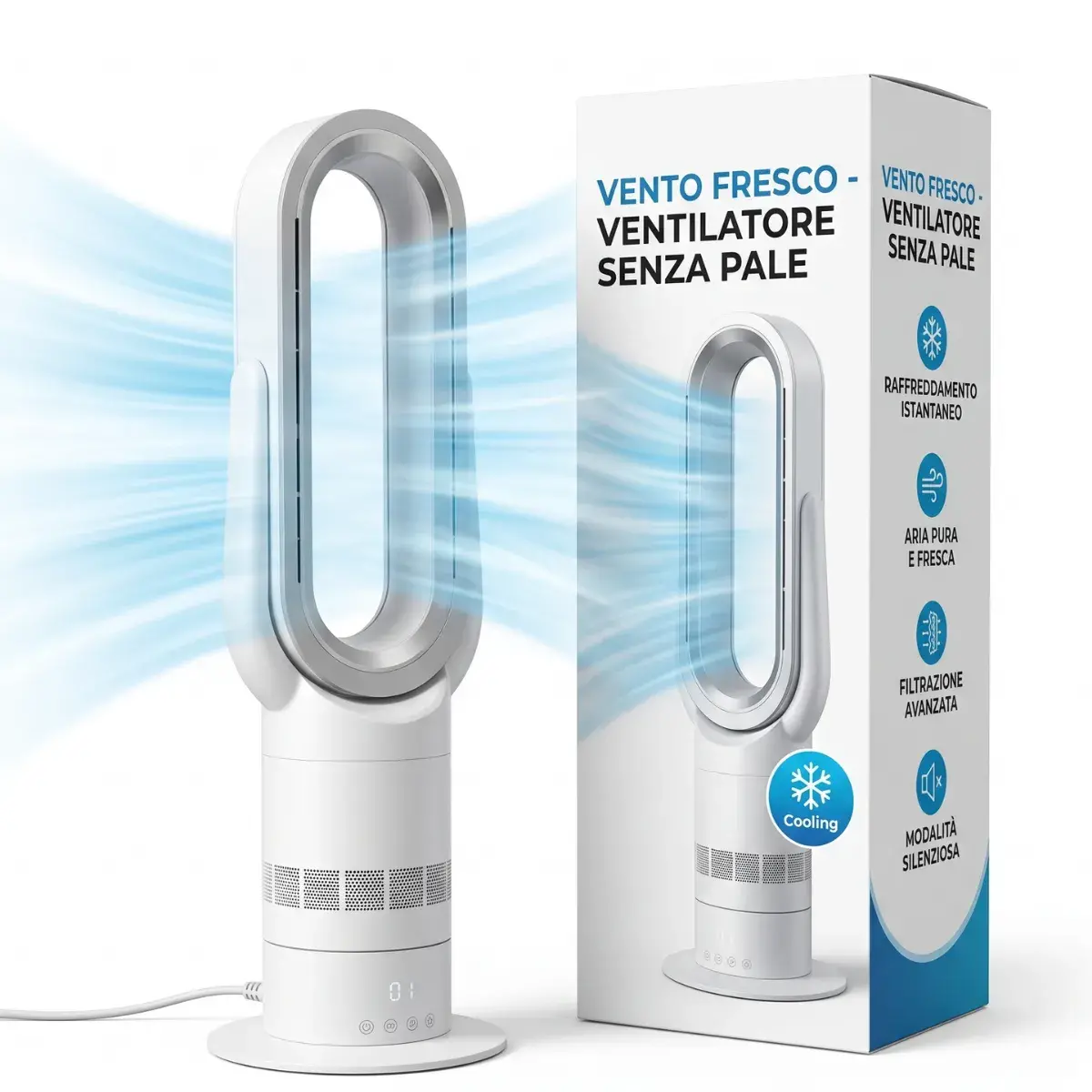 AIR FRESH vežový ventilátor s otáčaním 90° bez inštalácie